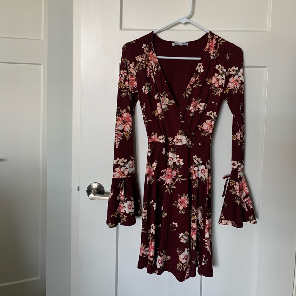 Boho Maroon Floral Dress